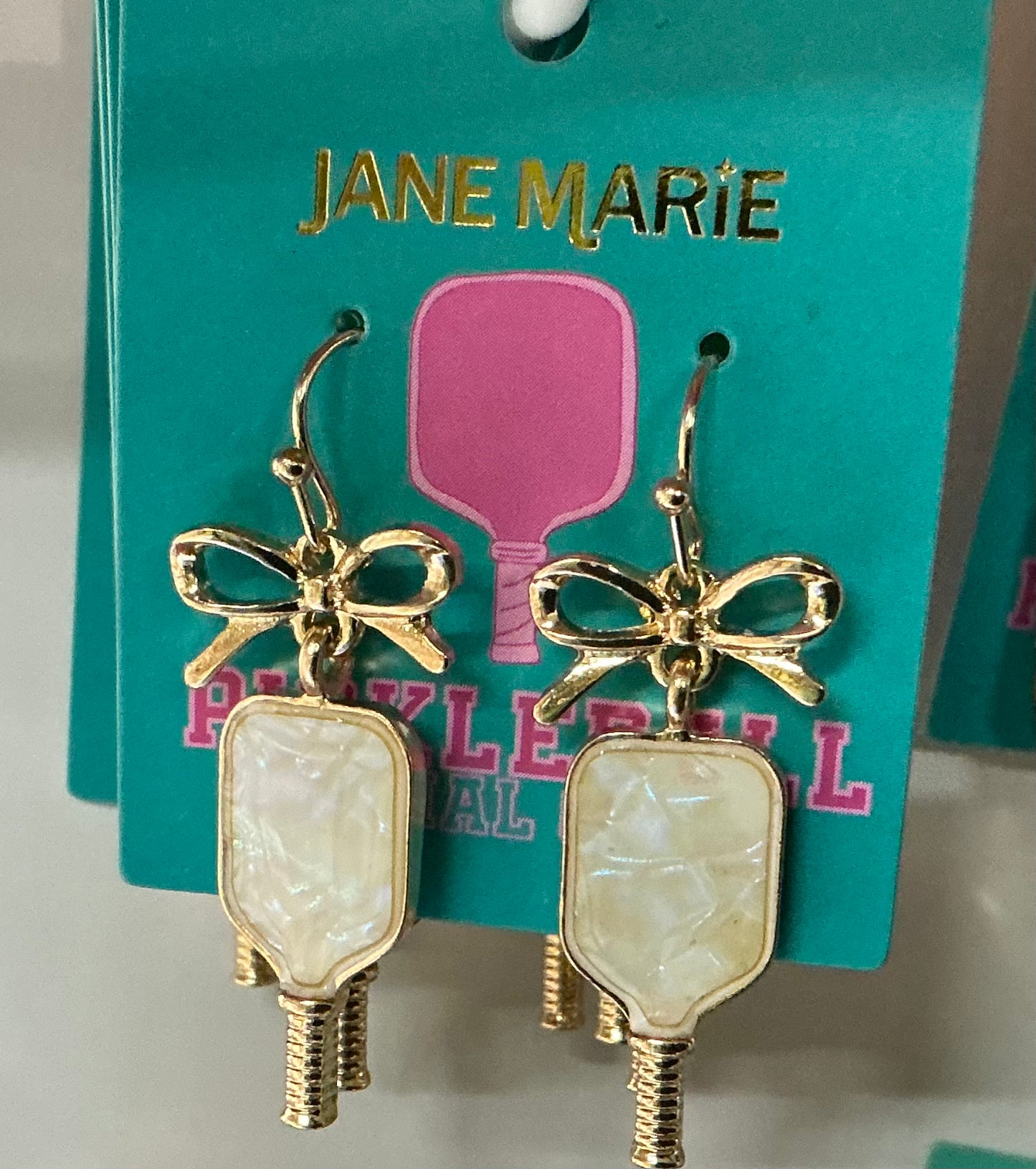 Pickleball earrings w/White
