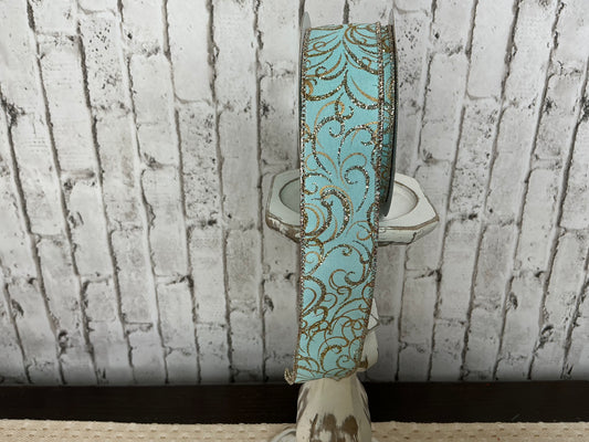 Turquoise/gold swirl ribbon, RGF1334FY