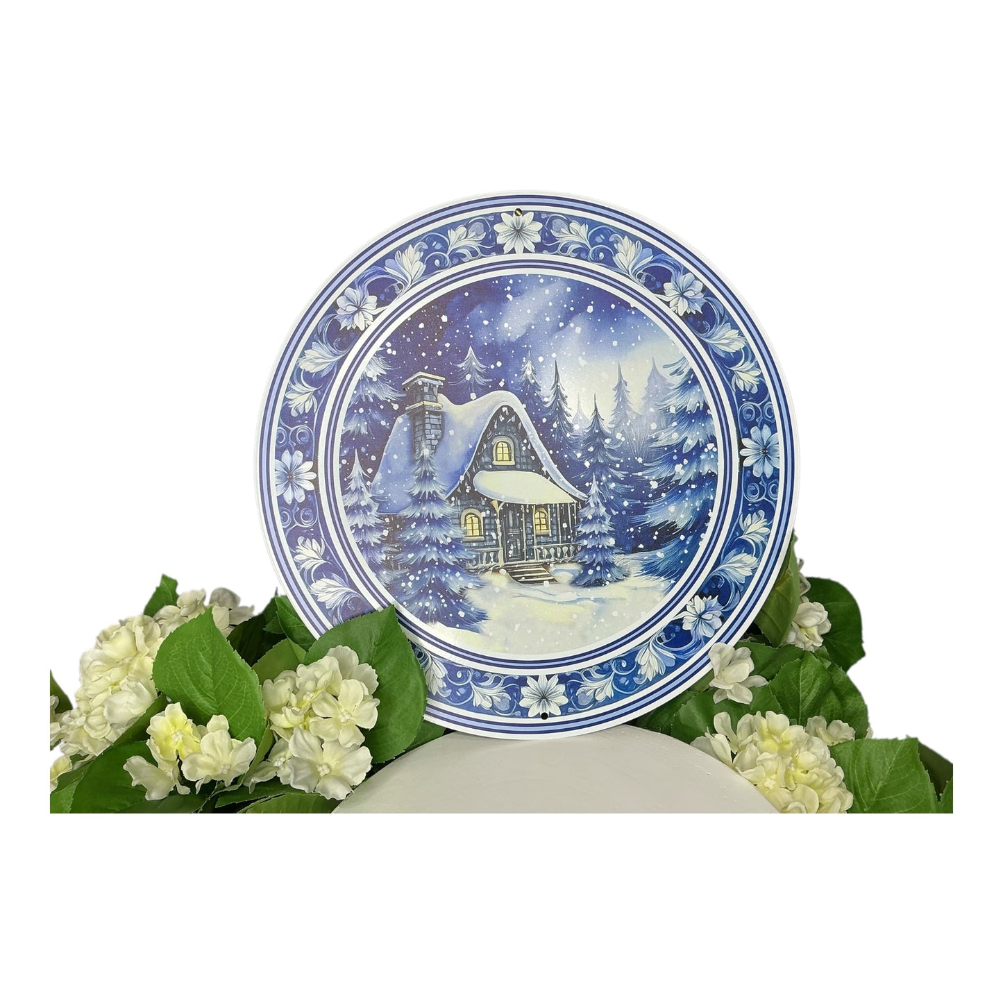Blue and White Cabin Scene Sign, MD1678