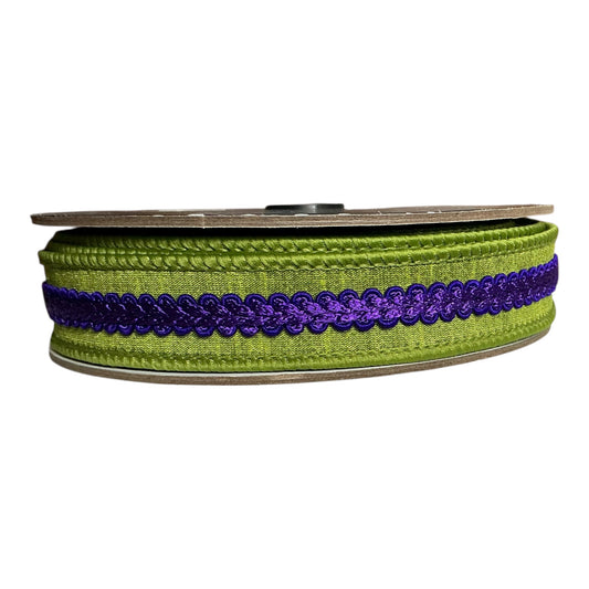 Green ribbon with purple trim, Farrisilk
