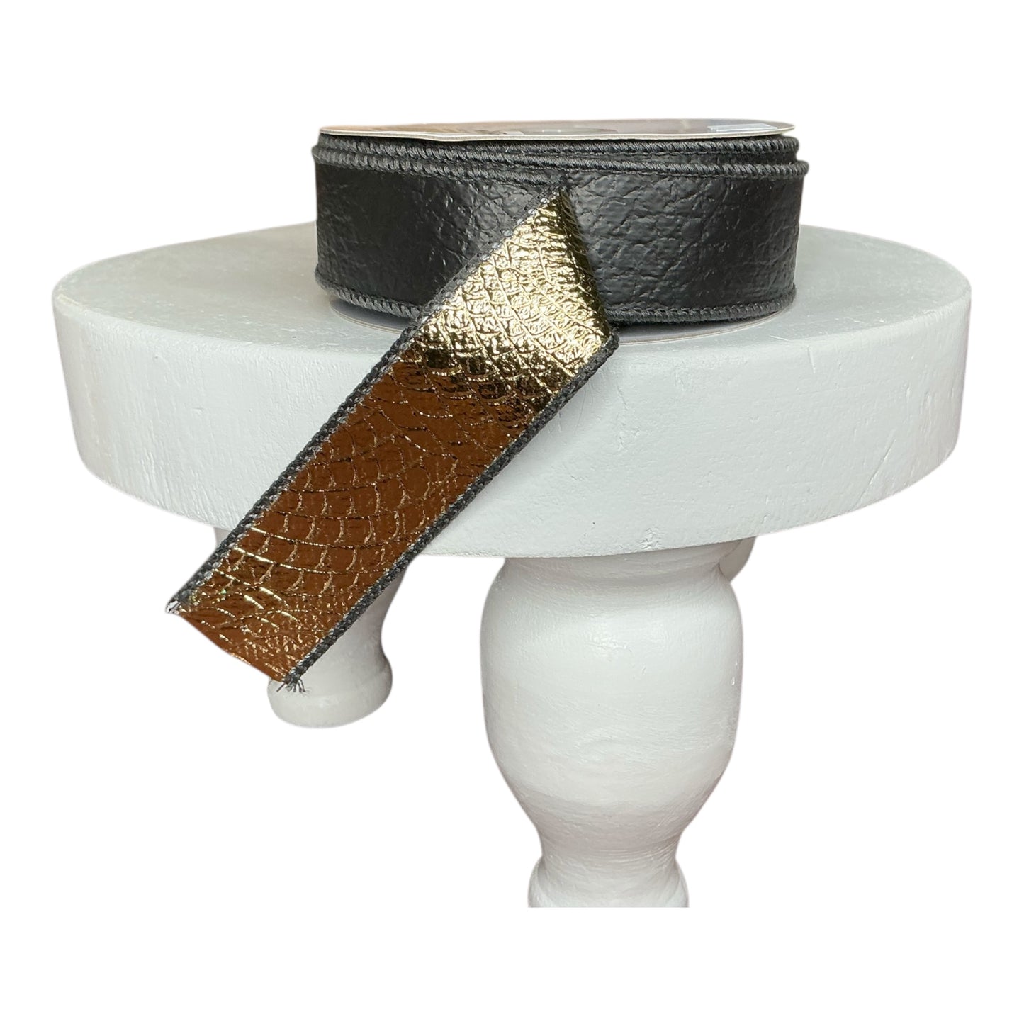Faux Leather ribbon - Black/Gold