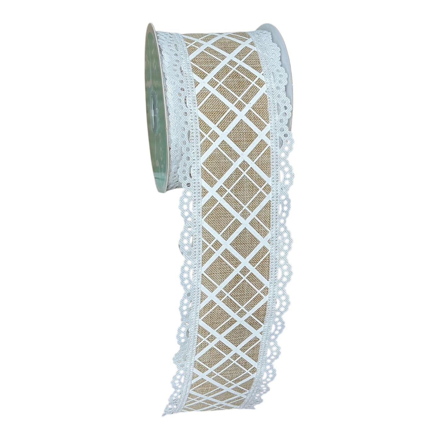 Burlap Ribbon with white lines and lace