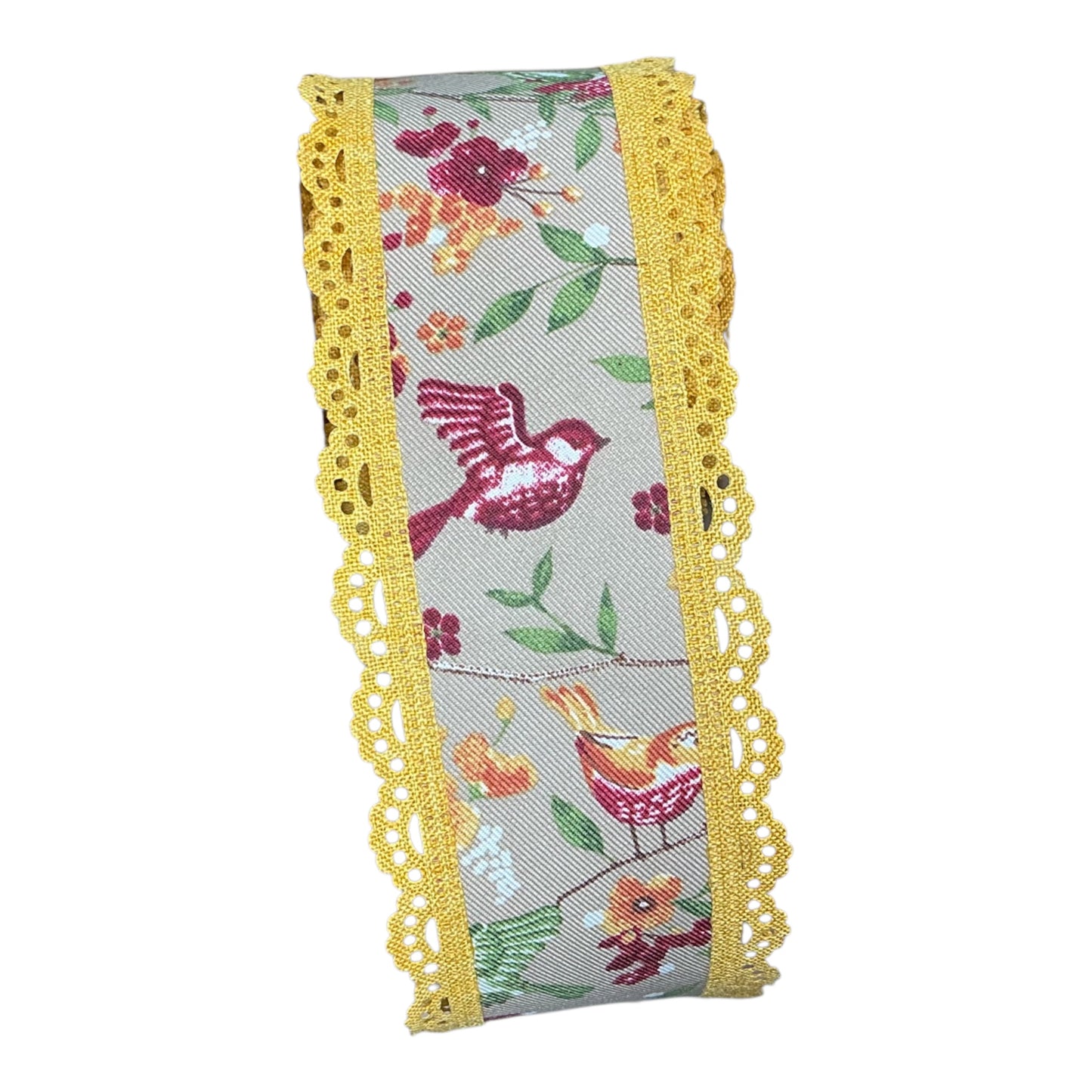 Burlap Ribbon with Birds and Mustard lace