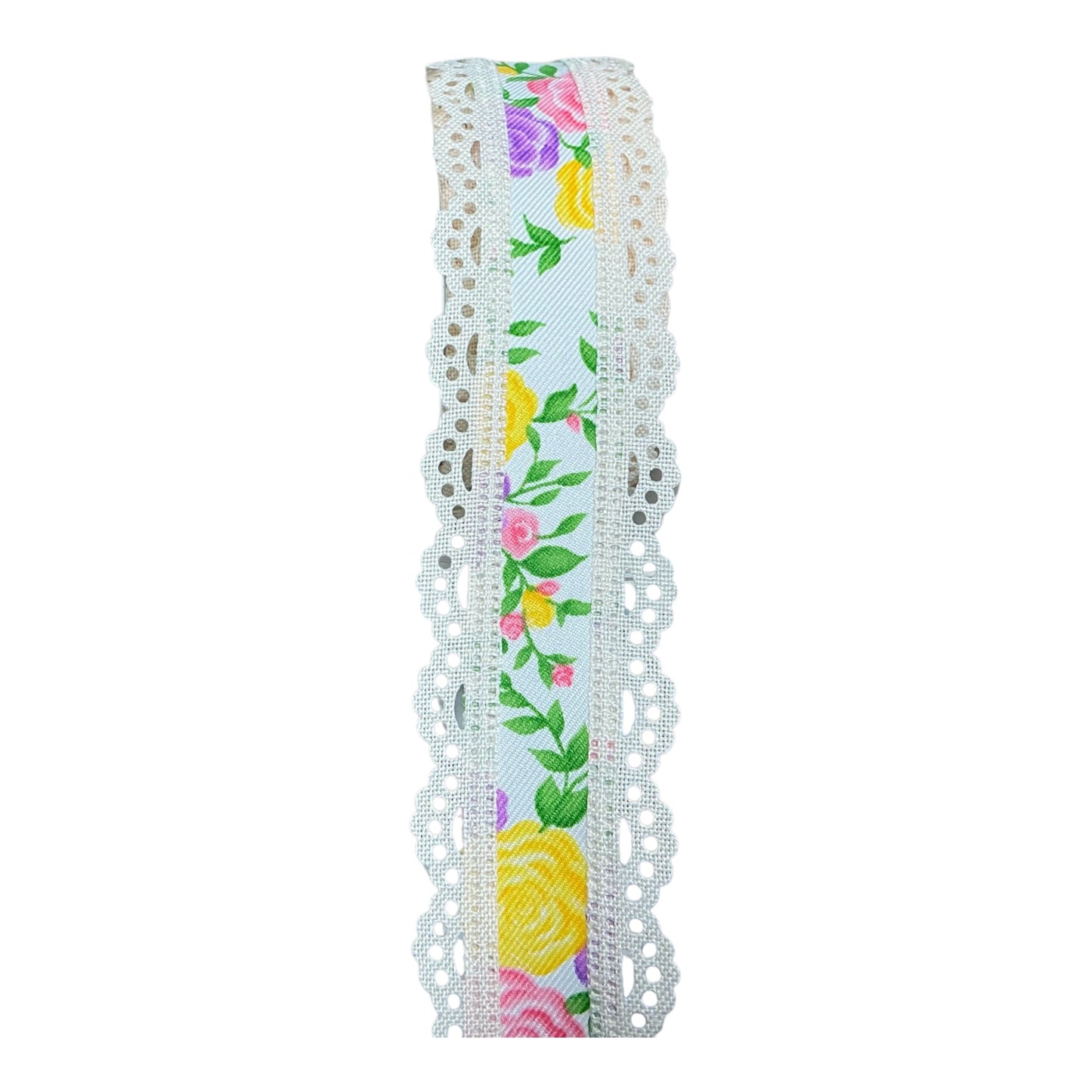 Colorful Rose ribbon with Ivory lace