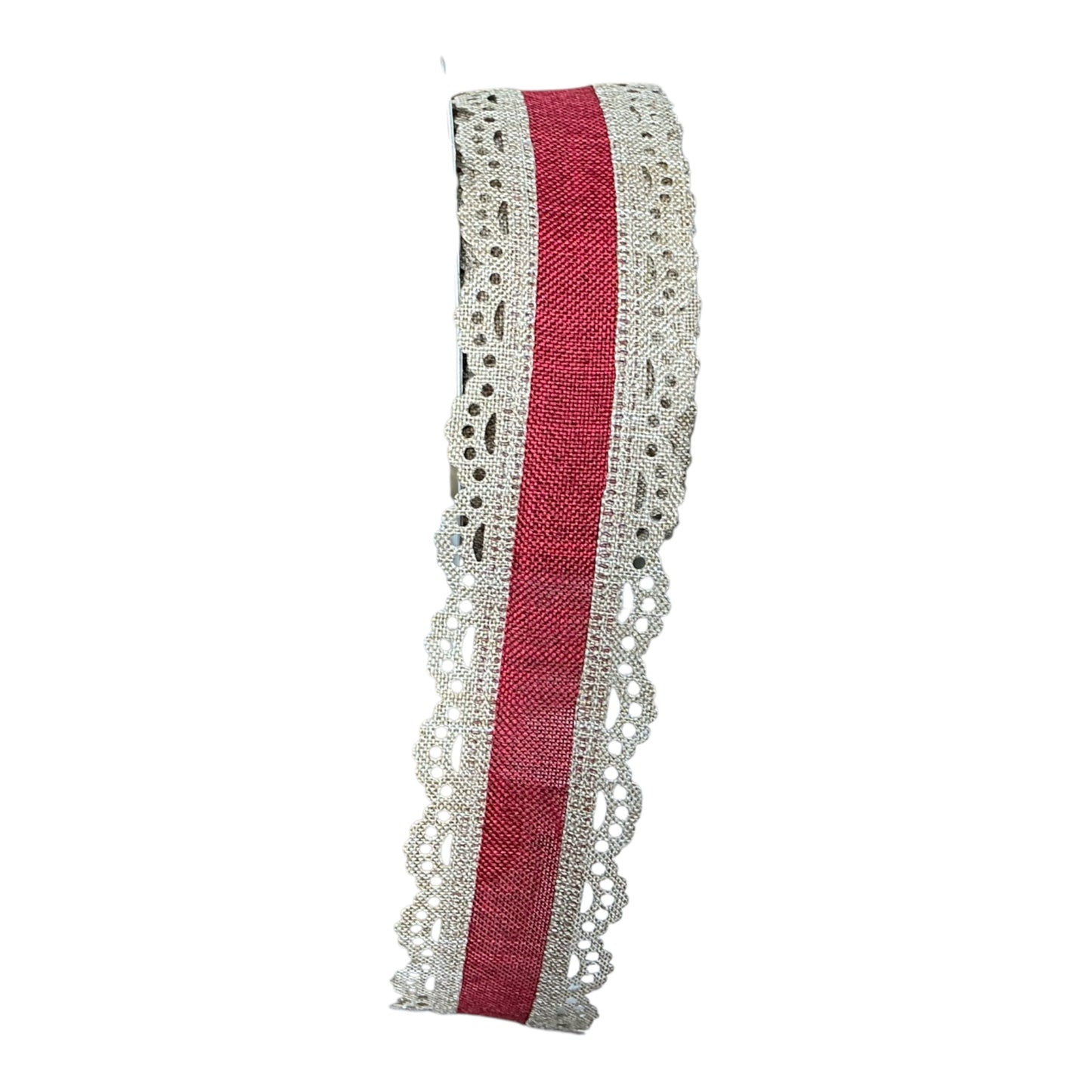 Red Ribbon with Tan Lace