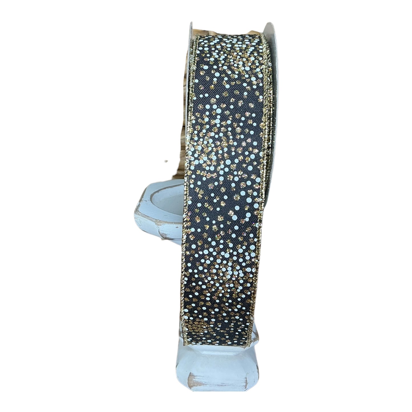Black Ribbon with Gold glitter dots
