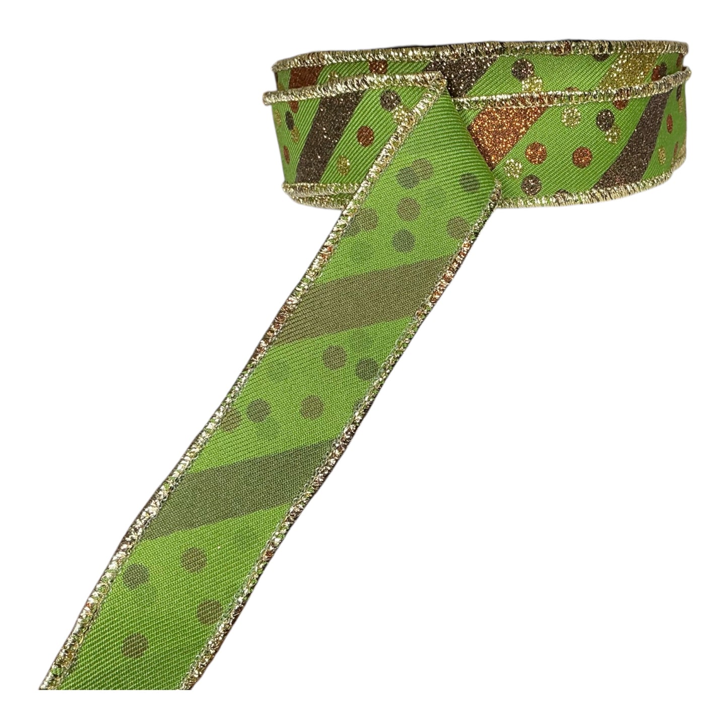 Green Ribbon with stripes and dots