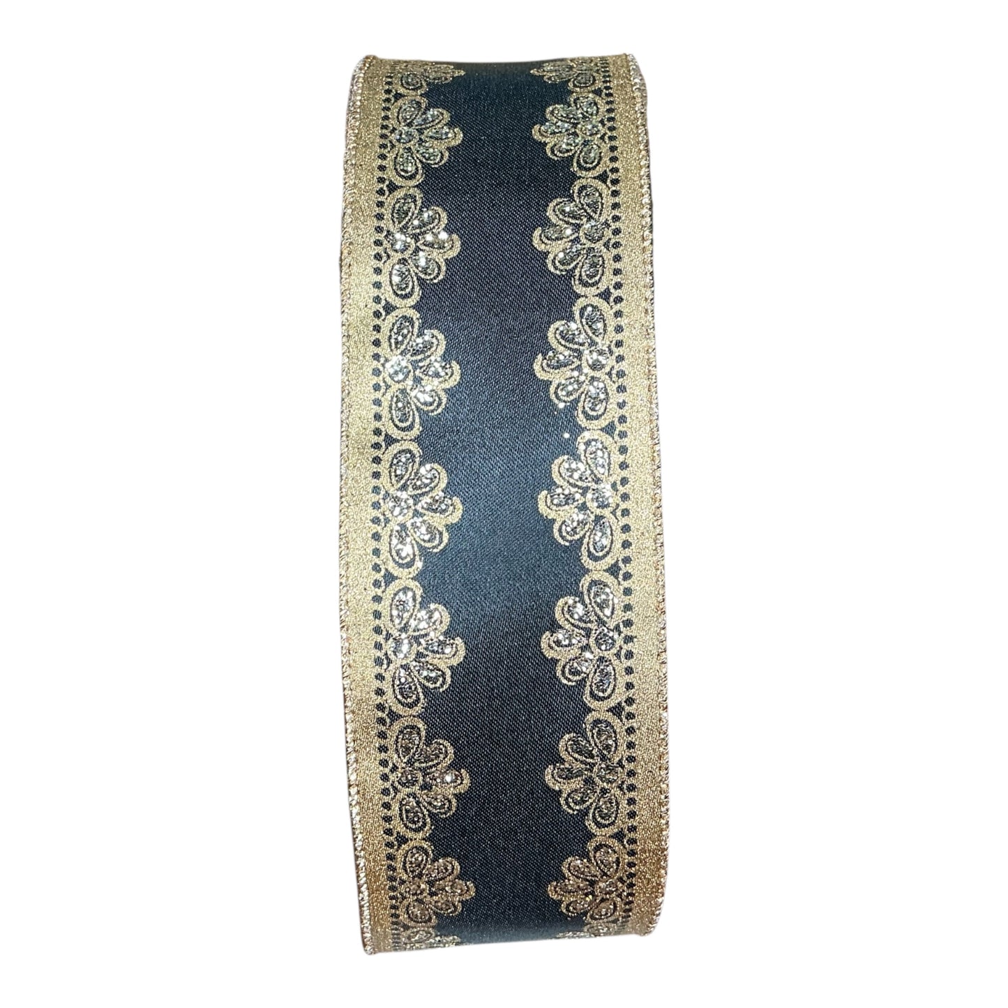 Black Ribbon with Gold Scallop Edge