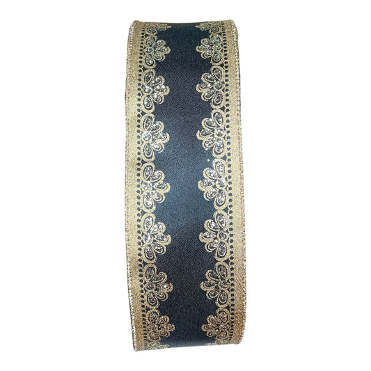 Black Ribbon with Gold Scallop Edge