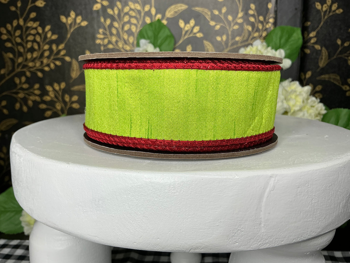 Lime Green Ribbon with red Edge and back - d stevens