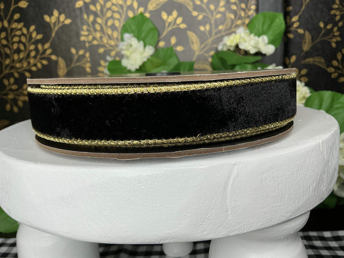 Black Velvet ribbon with gold back - d stevens