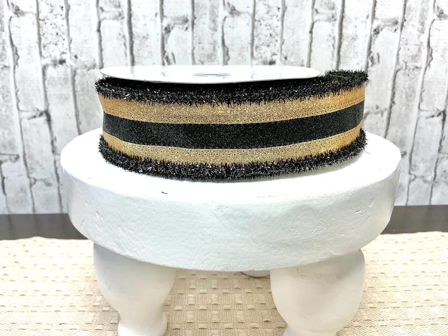 Black and Gold Shimmer Ribbon, Wired, 1.5” x 10YD, RGA8143T7