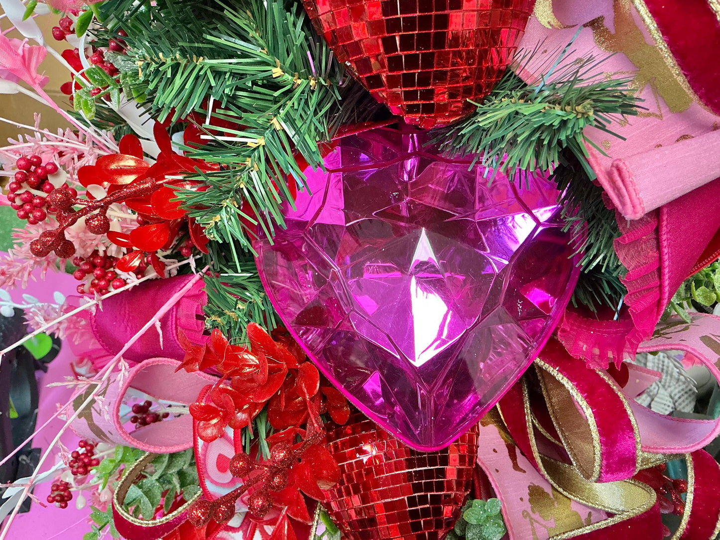 Pink Heart Shaped Jewel, 6”, Farrisilk, CX094-74