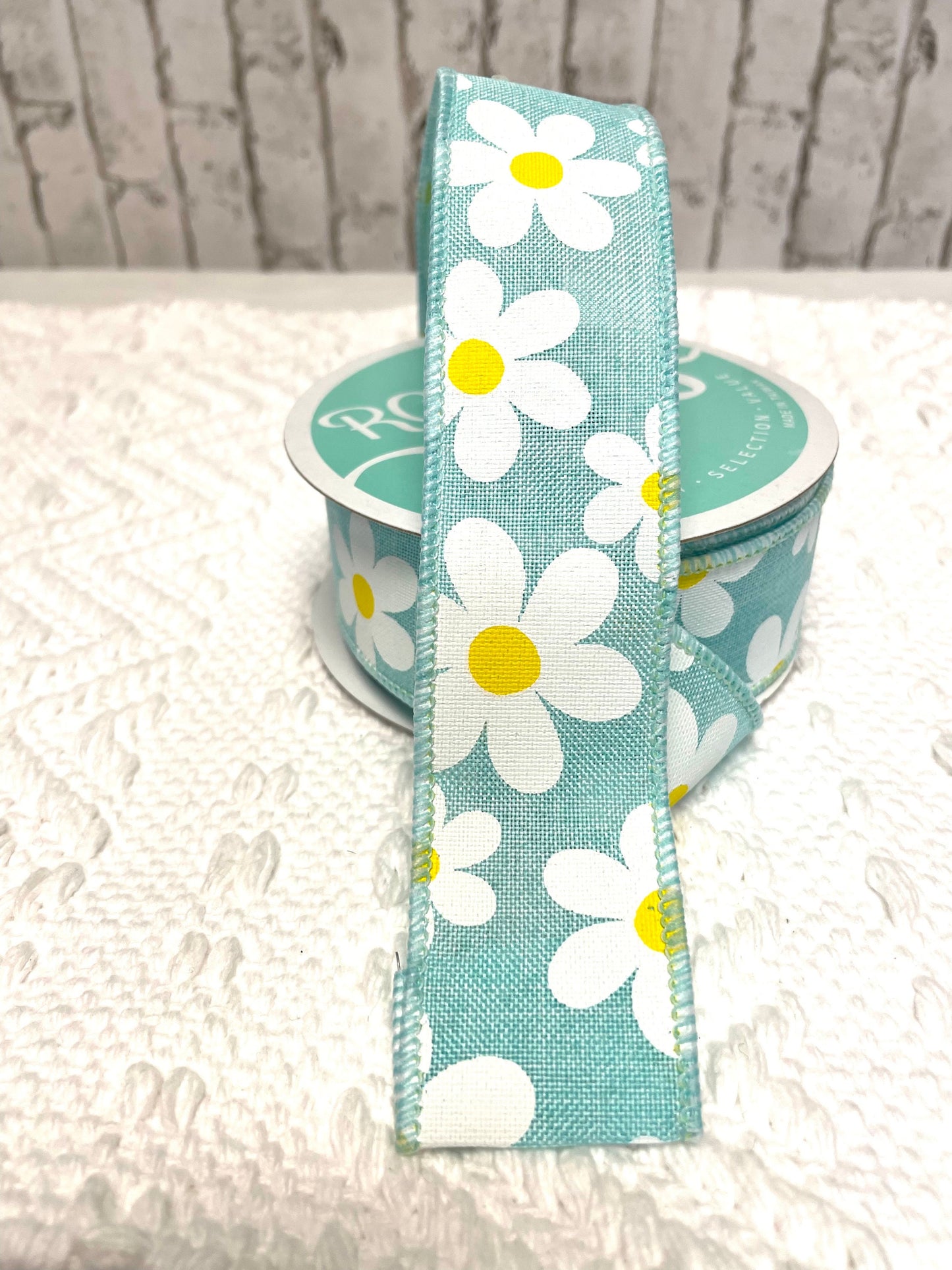 Flowers daisy ribbon, RGO1934EX, robins egg daisy ribbon