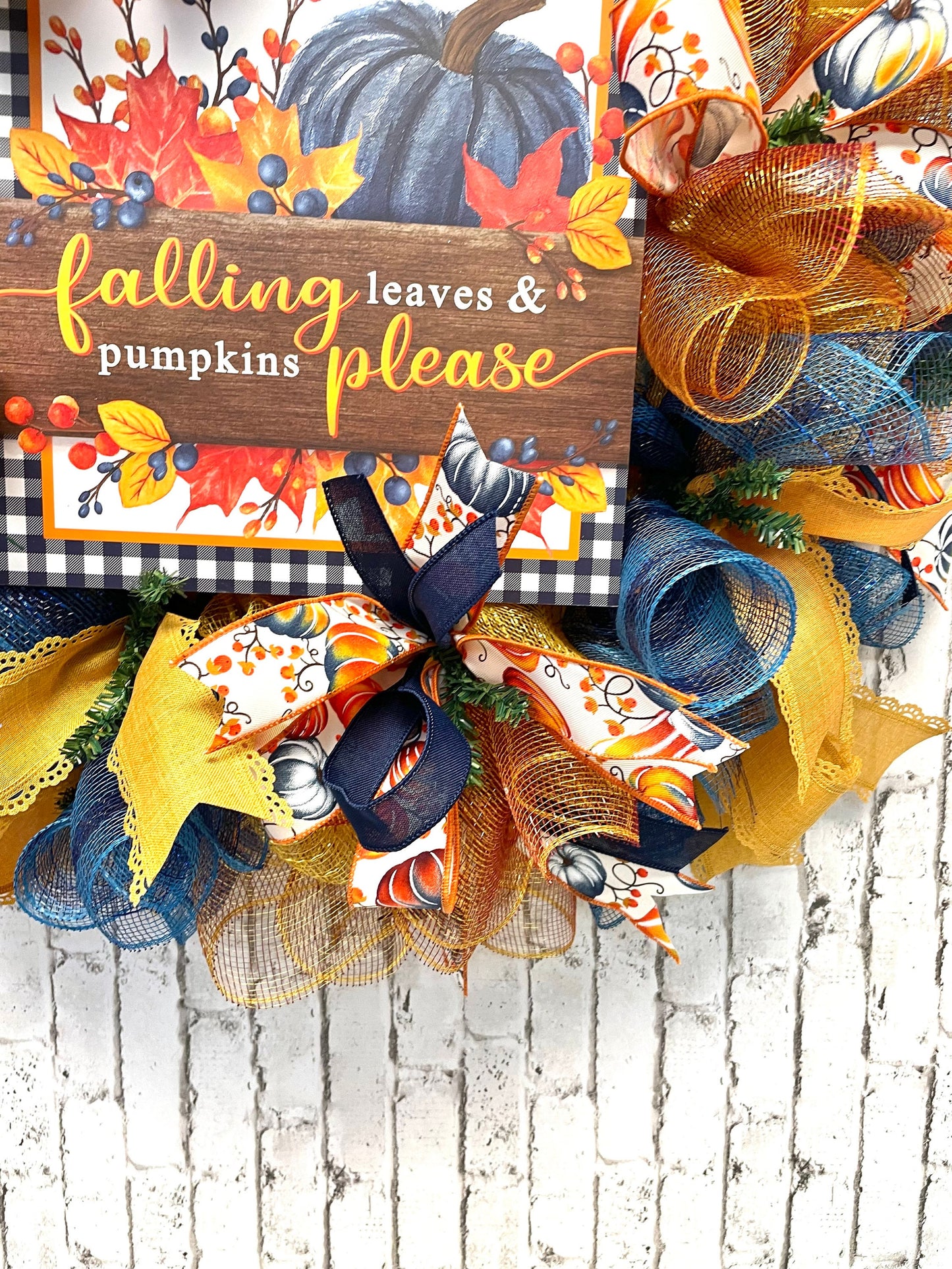 Fall wreath, blue fall wreath, fall mesh wreath, housewarming gift, birthday gift, blue pumpkin wreath, shipping included in price.
