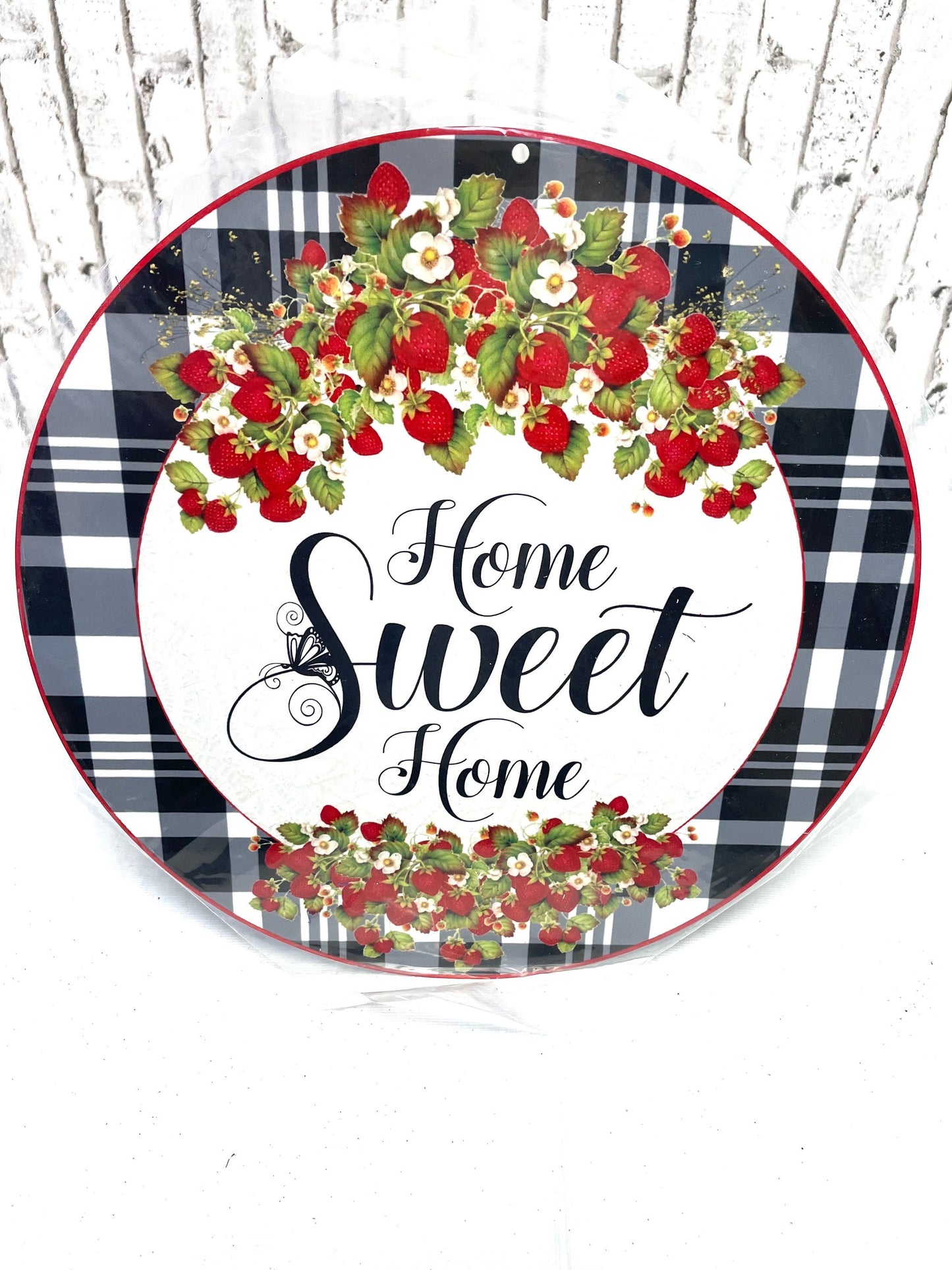 spring strawberry wreath sign