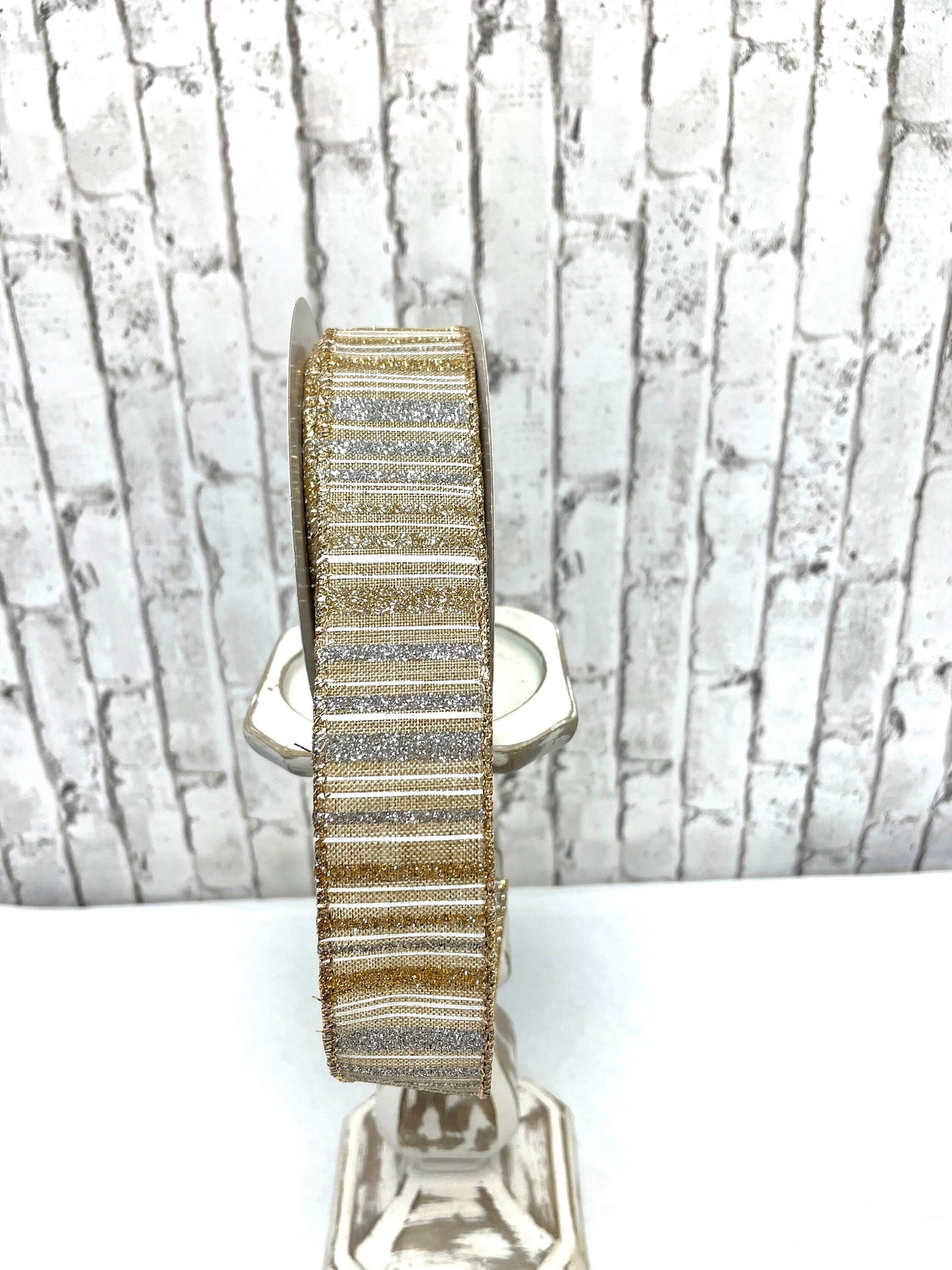 gold and silver glitter stripe ribbon, RGC195572