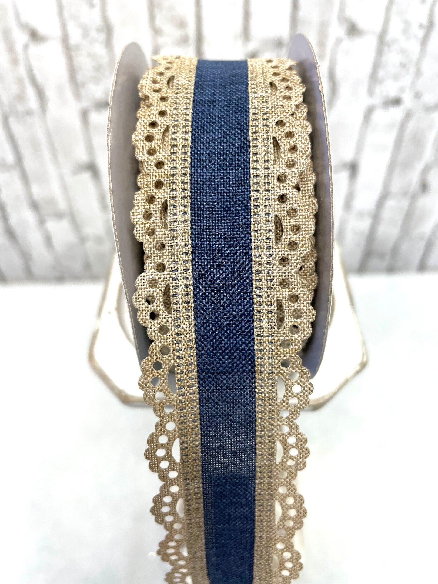 Everyday ribbon, RGA1541K6, denim royal burlap with scalloped edge ribbon, spring ribbon, summer ribbon, fall ribbon