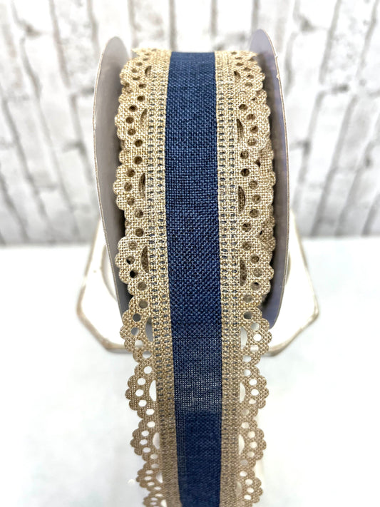 Everyday ribbon, RGA1541K6, denim royal burlap with scalloped edge ribbon, spring ribbon, summer ribbon, fall ribbon