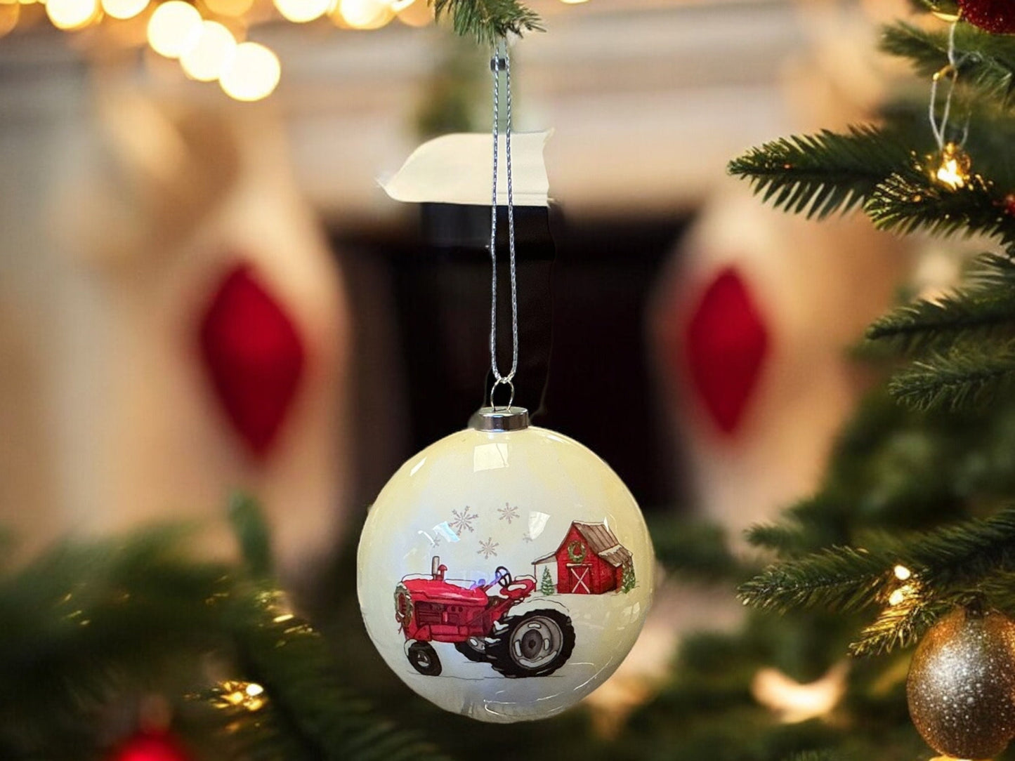 Merry Christmas Ornament with tractor and barn