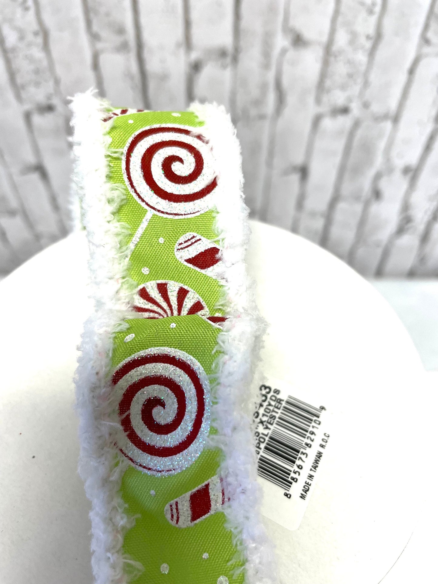 Christmas ribbon, peppermint ribbon, candy themed ribbon, RGO839433, lime green peppermint ribbon