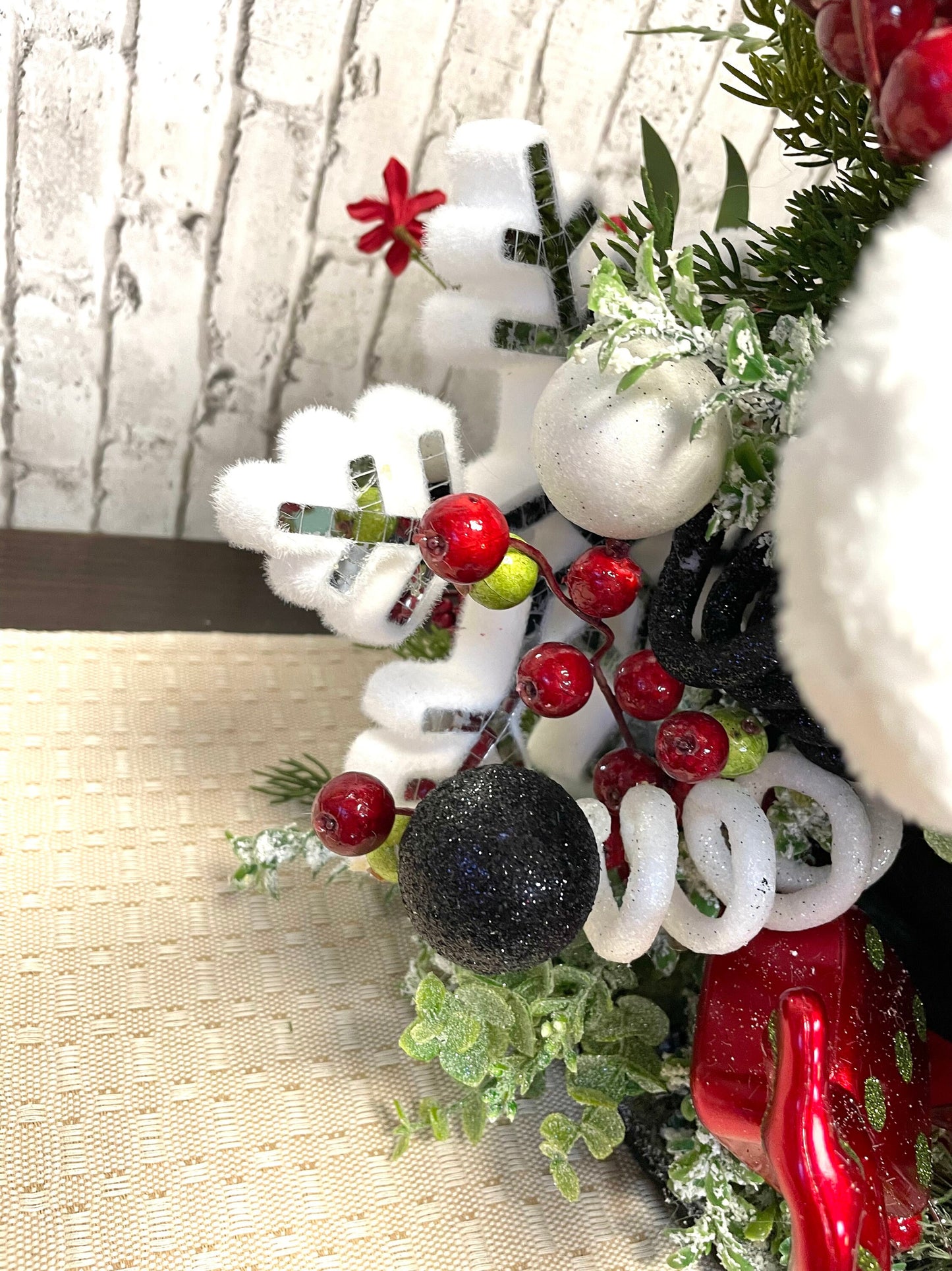 Snowman tree topper, Christmas tree topper, black hat tree topper, snow theme tree topper, Christmas decor, shipping included