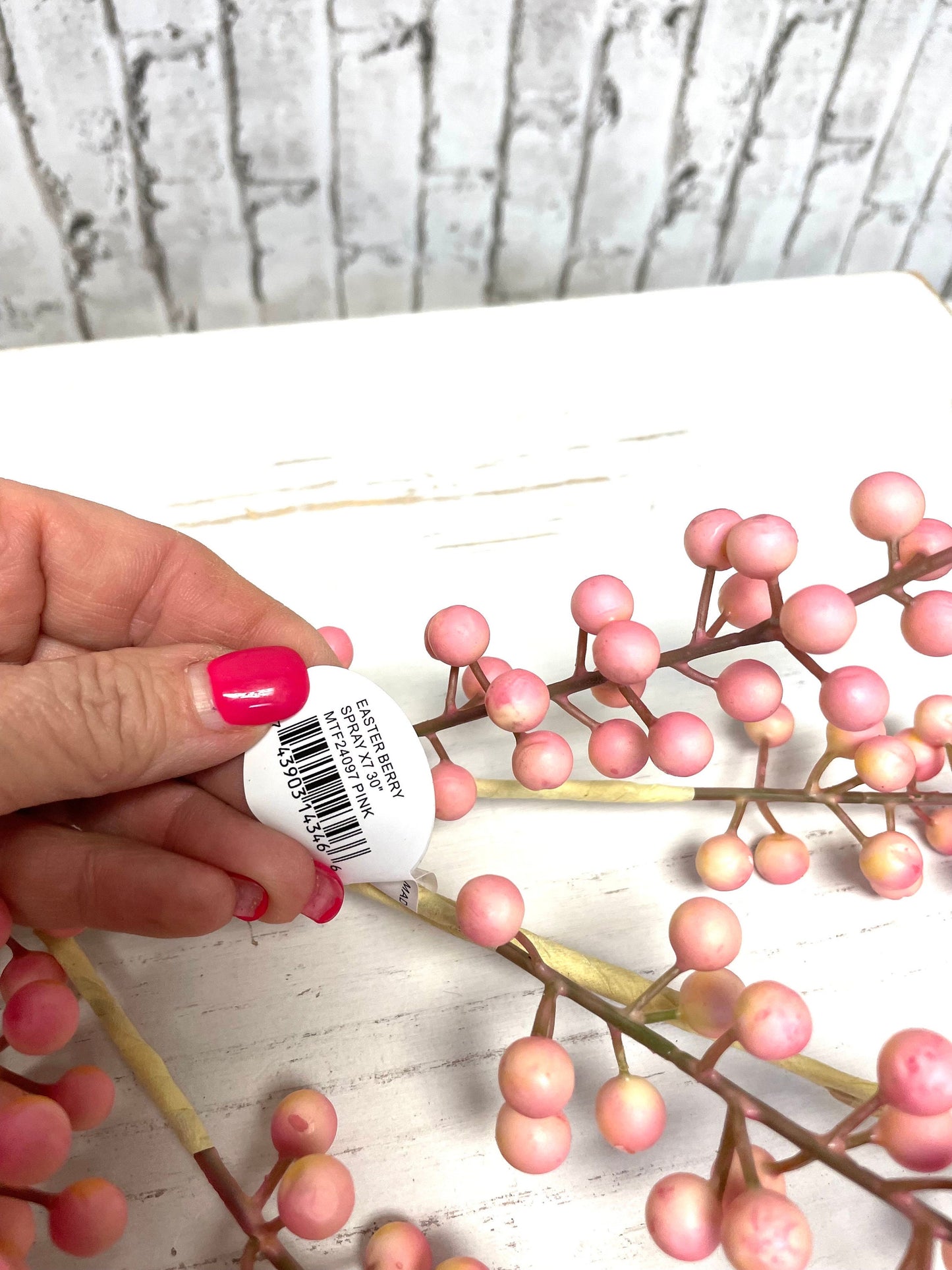 pink Easter berry spray, MTF24097, berry spray, spring berry spray.