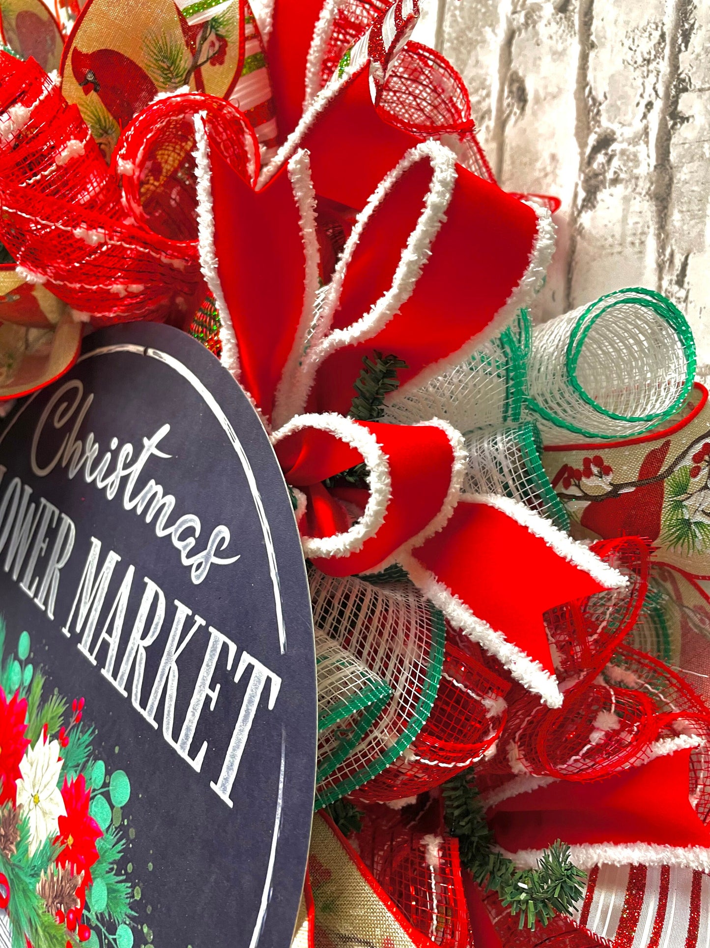 Christmas wreath with flower market sign, Christmas wreath, flower market wreath, Christmas decor, free shipping