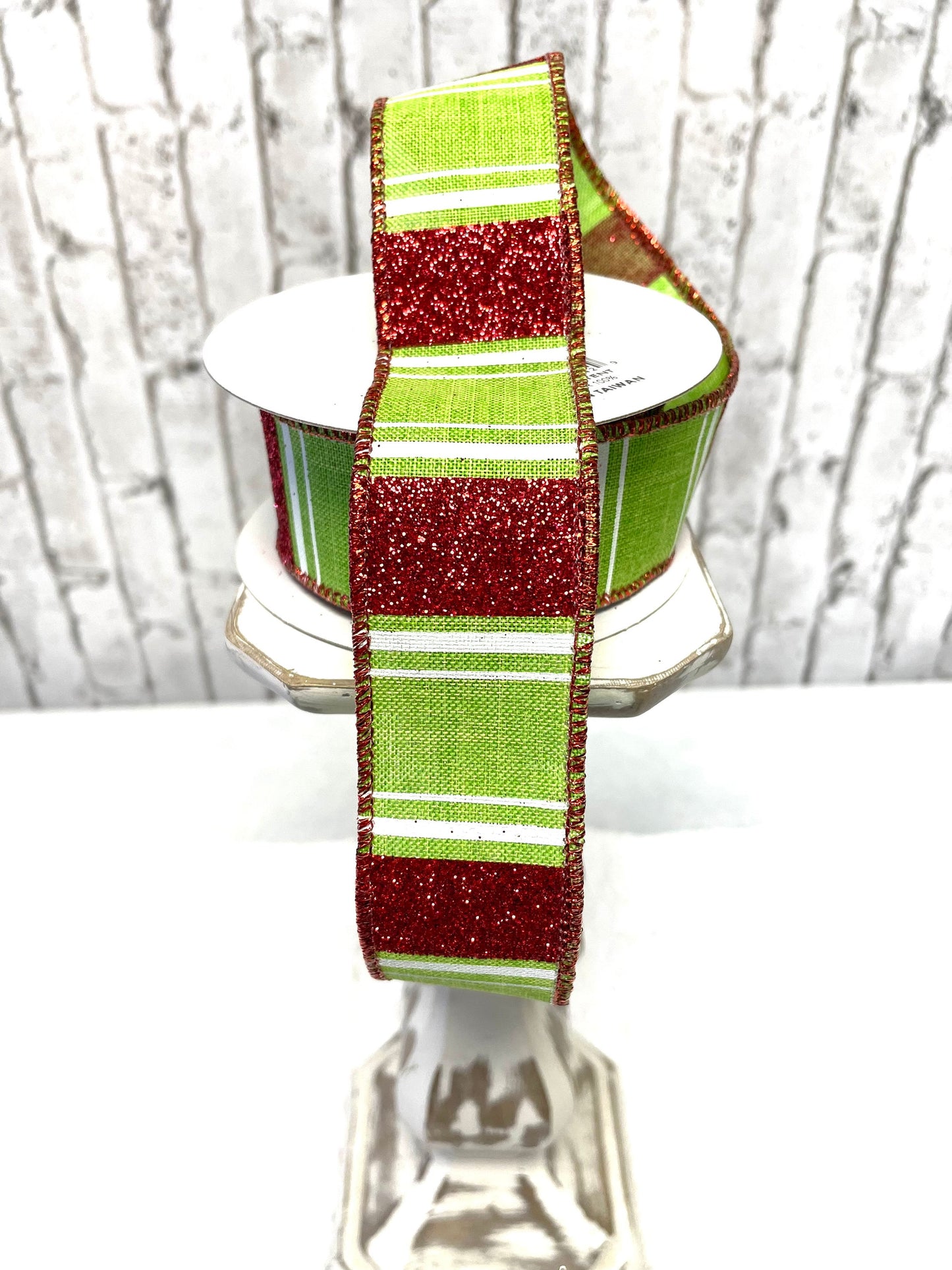 Christmas ribbon, wide glitter stripes on royal burlap, RGC156933