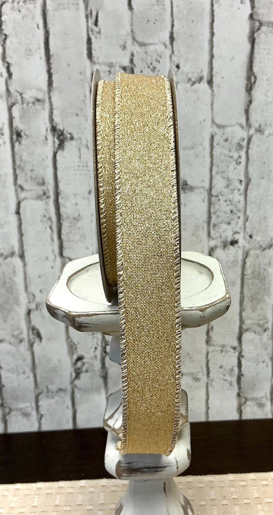 Light Gold Shimmer Ribbon, 7/8” x 10YD, Wired, RGE7380YH