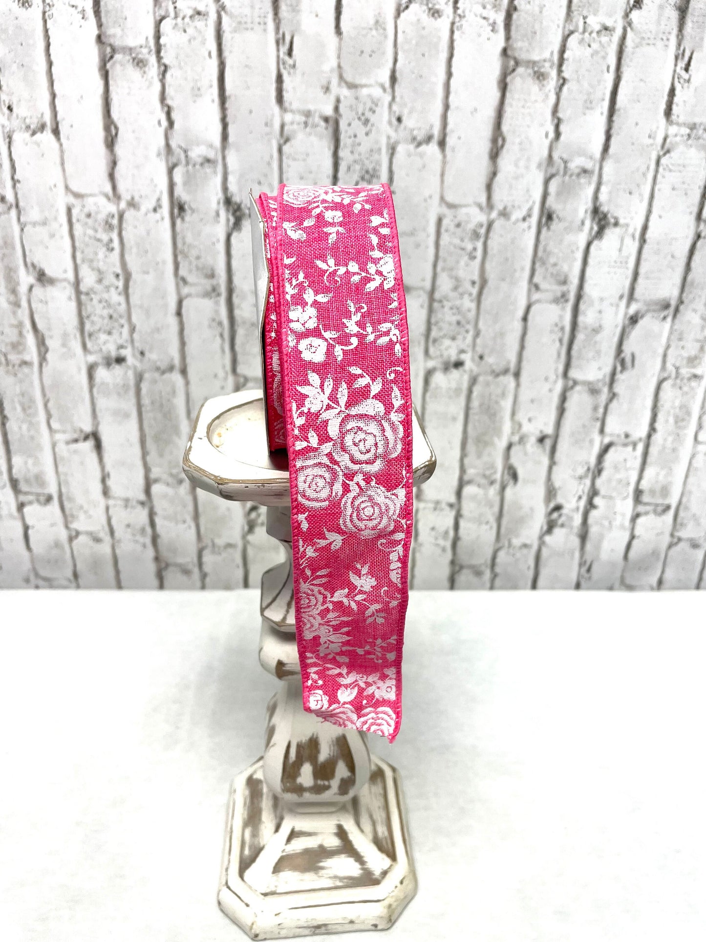 Hot pink floral burlap wired ribbon, RGC186011