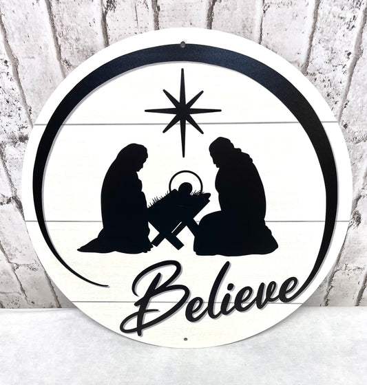 Nativity wreath sign, Christmas wreath sign, religious wreath sign, holy family wreath sign, Christmas sign