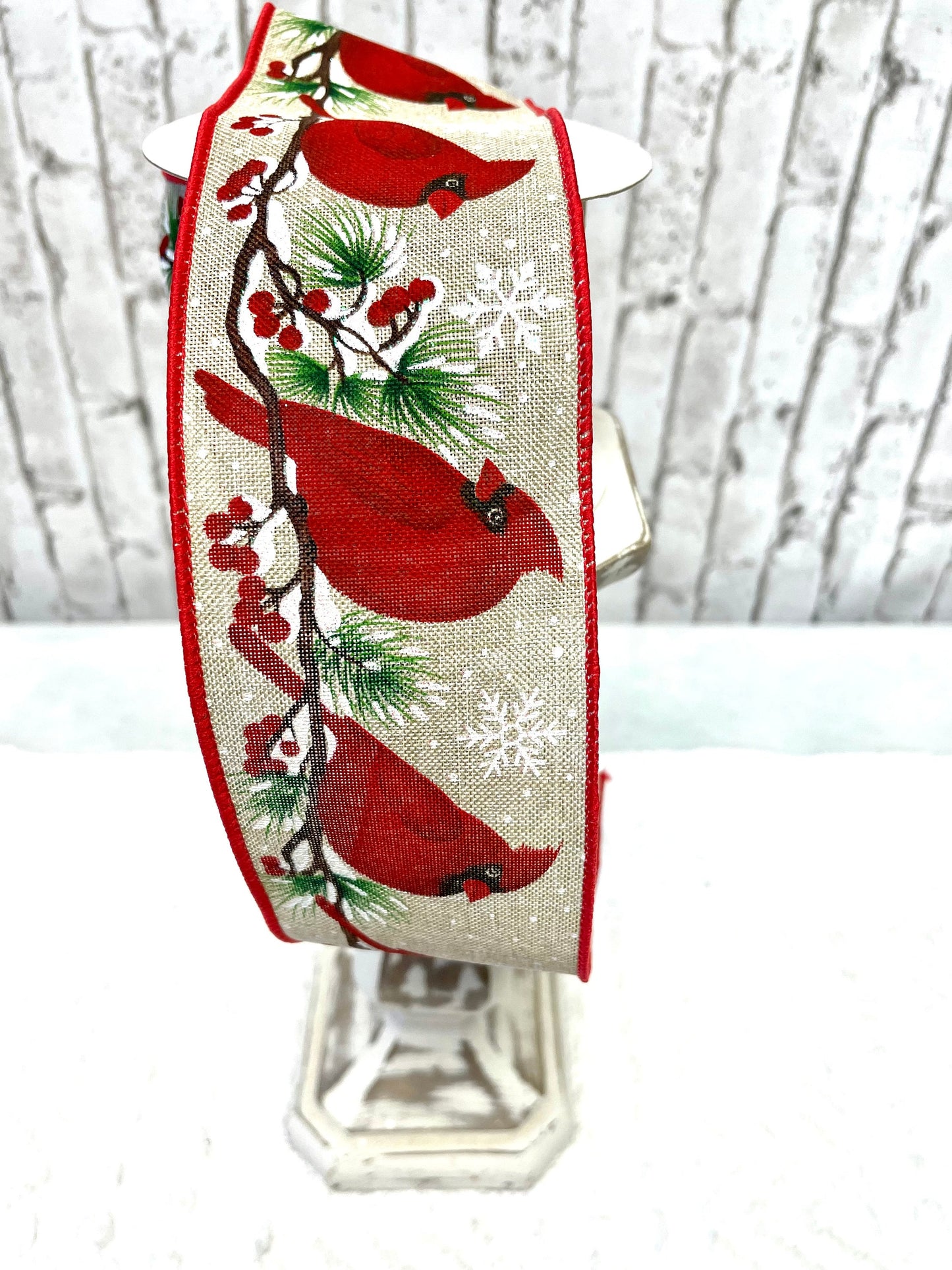 Christmas ribbon, RGE110NF, cardinal ribbon, cardinal Christmas ribbon, burlap cardinal Christmas ribbon,