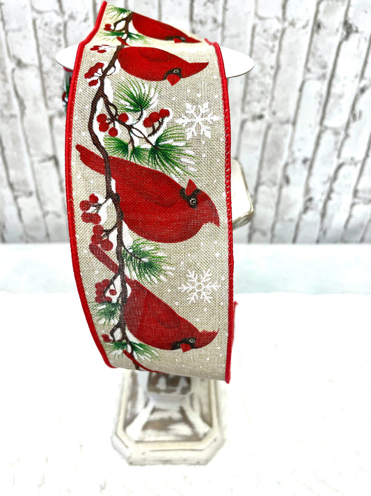 Christmas ribbon, RGE110NF, cardinal ribbon, cardinal Christmas ribbon, burlap cardinal Christmas ribbon,