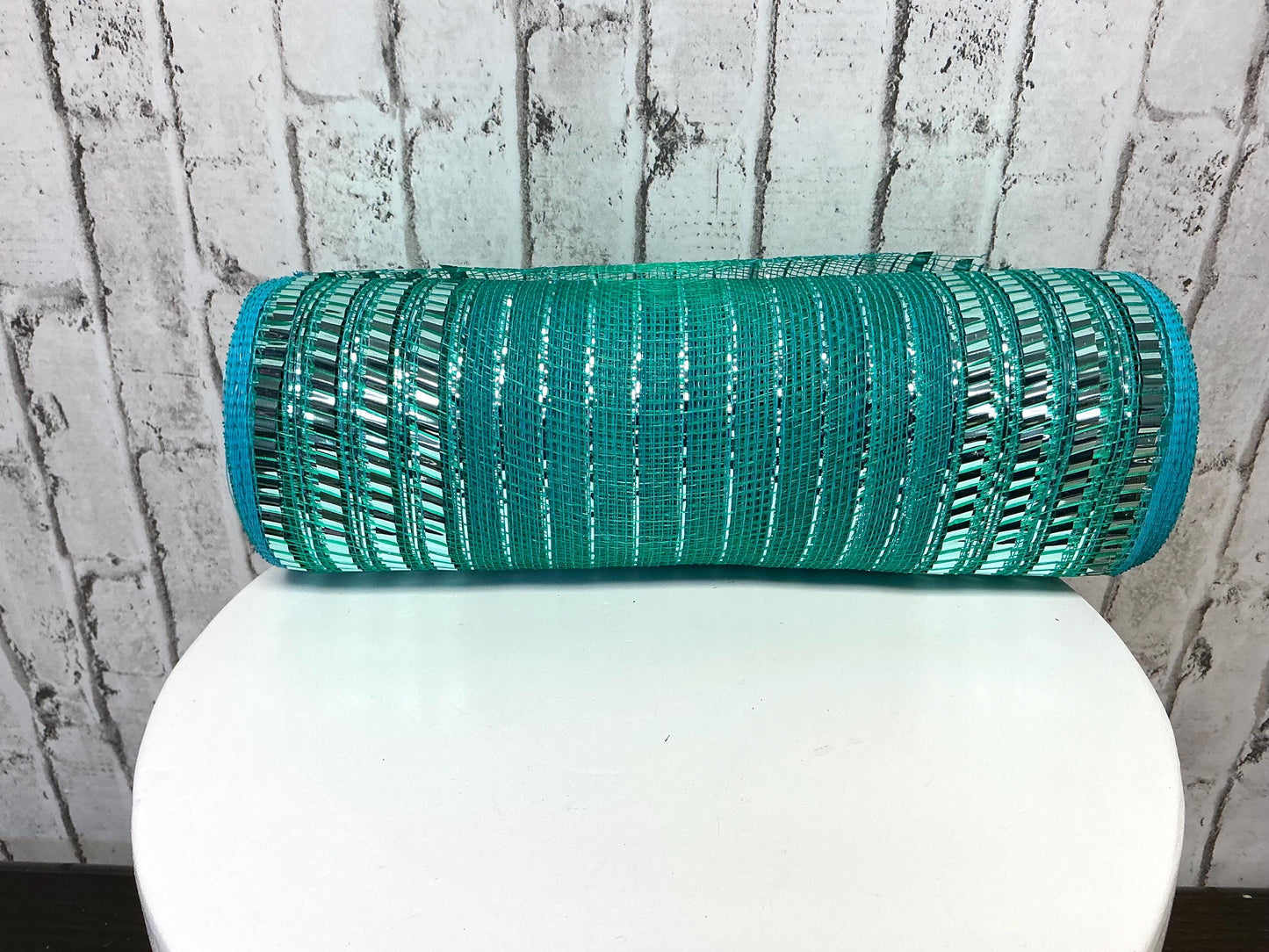 Teal with metallic stripe Mesh, 10”x10YD, RY851660