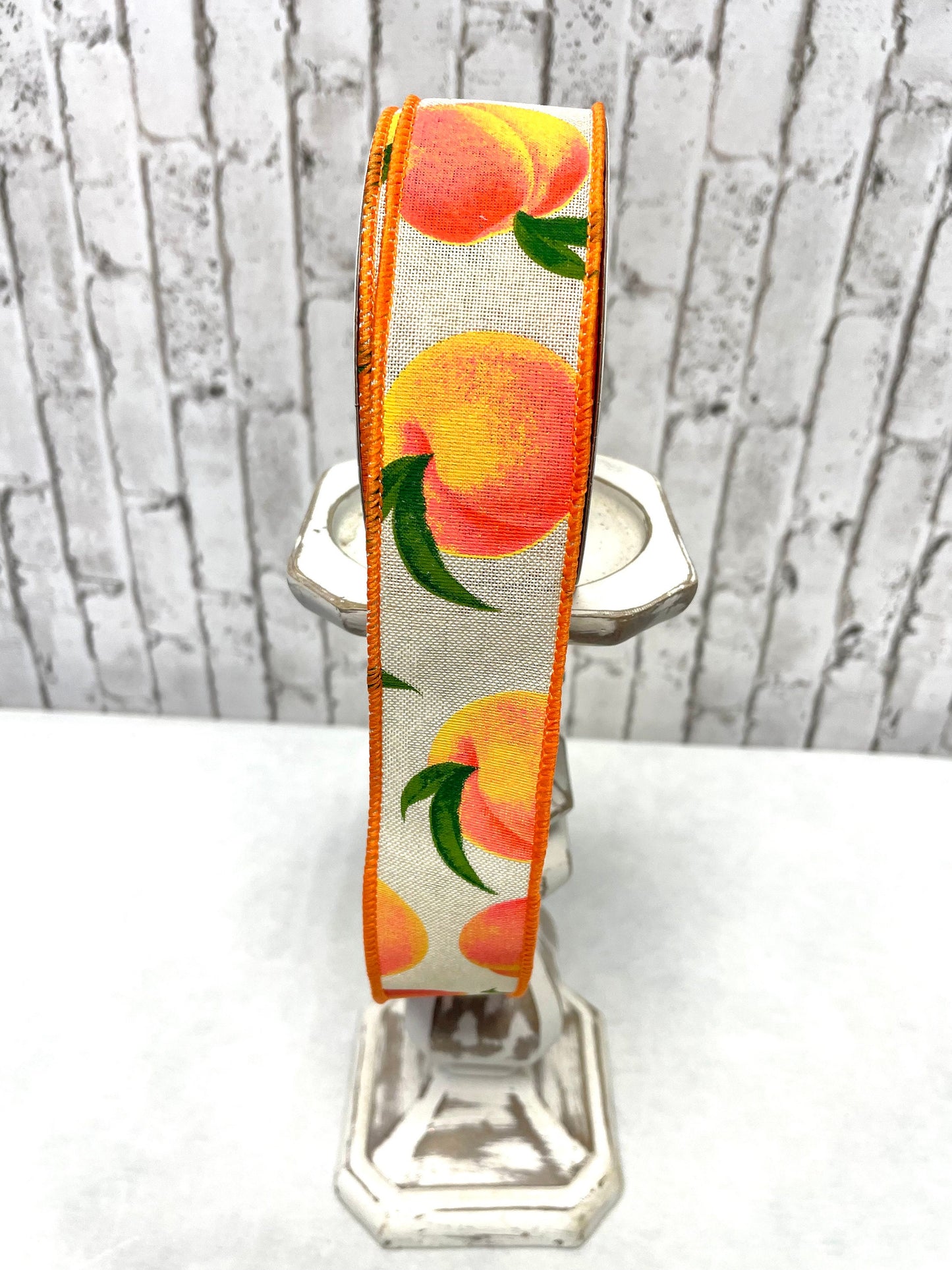 Peach ribbon, peaches ribbon, RGC1223C2, burlap ribbon with peaches
