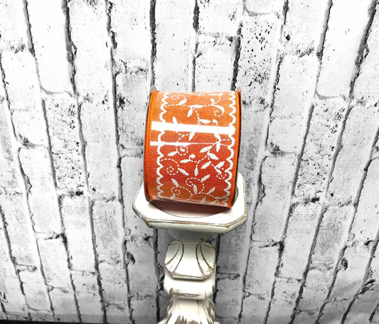Orange and White Floral Ribbon, 2.5”x10YD, RGF1168GM
