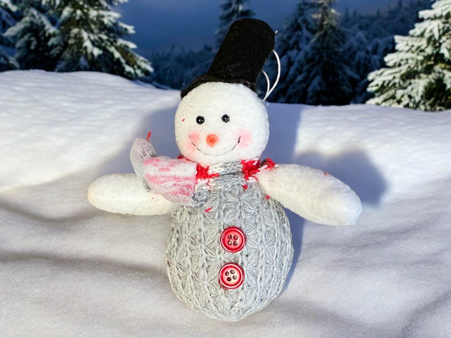 Plush Snowman with top hat, Wreath Embellishments, 8” tall