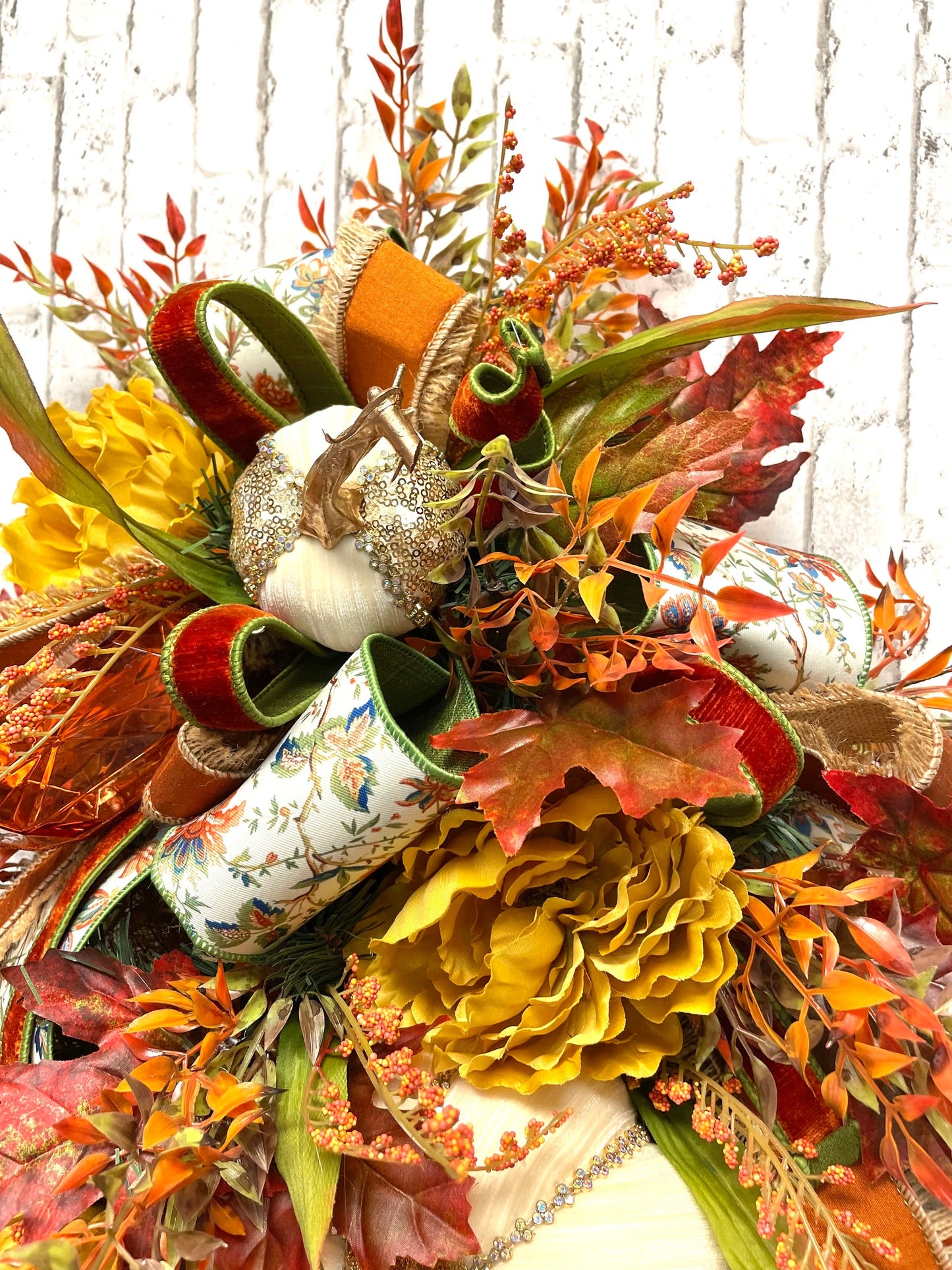 glam fall swag, designer pumpkin and jewels fall swag, glam fall wall decor, mark Robert’s  glam pumpkin, shipping included