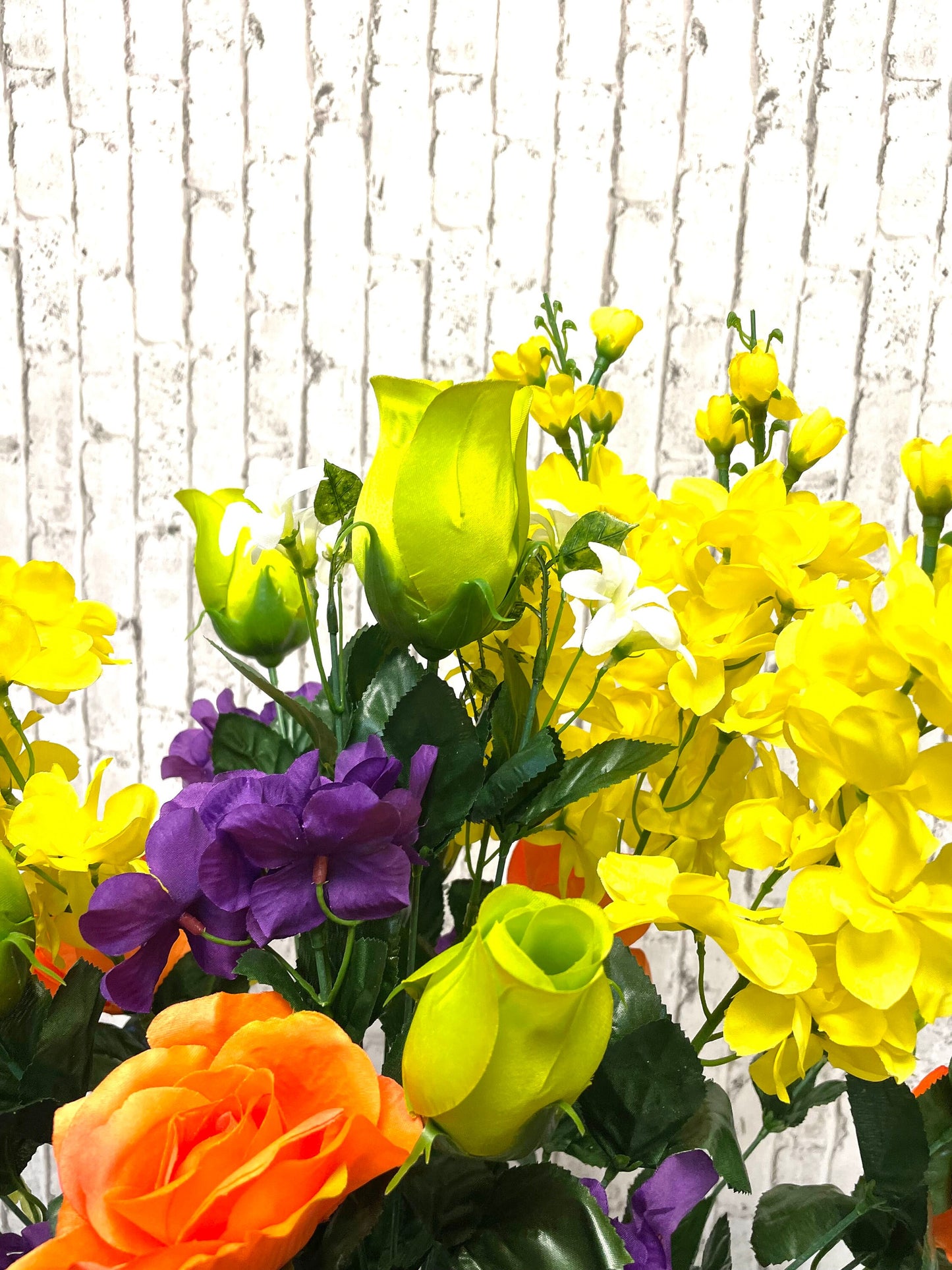 Spring bush, orange, purple, yellow