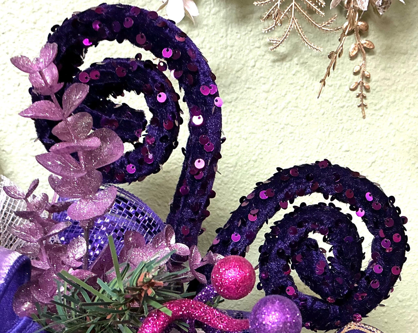 Purple Sequin Curly Spray, 85921PU, 28”H