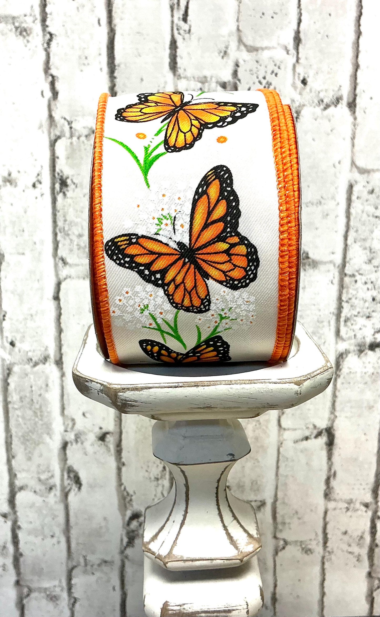 Monarch Butterfly with Daisies ribbon, Wired, 2.5” x 10YD, RGE150533
