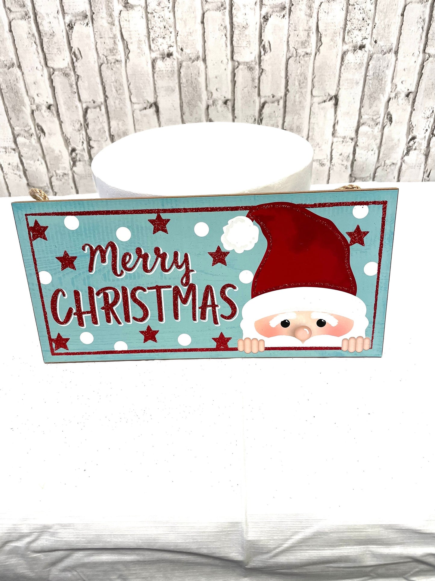 blue Santa peeking sign, AP884814