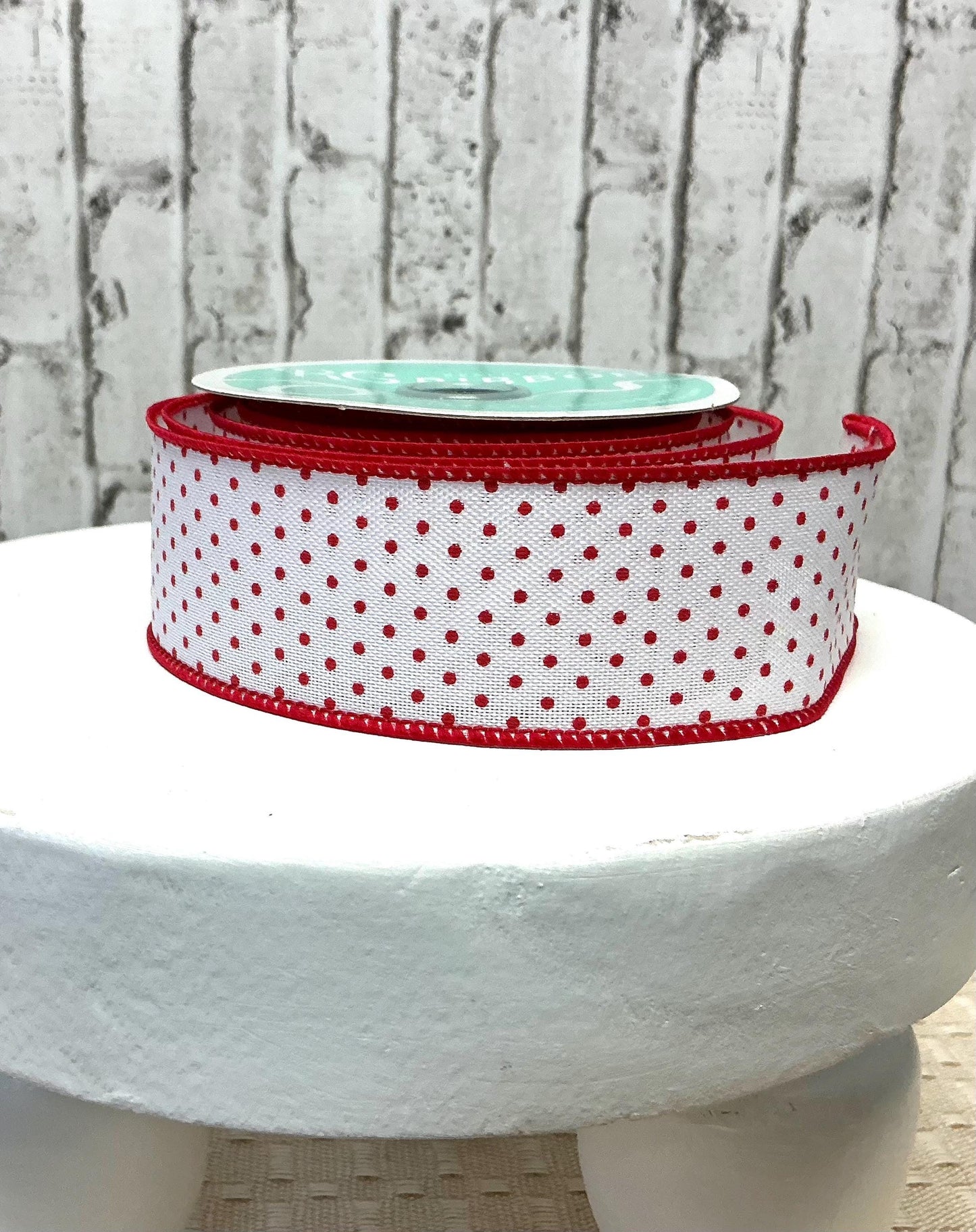 White with red dot ribbon, red wired edges, 1.5” x 10YD, RGC115627