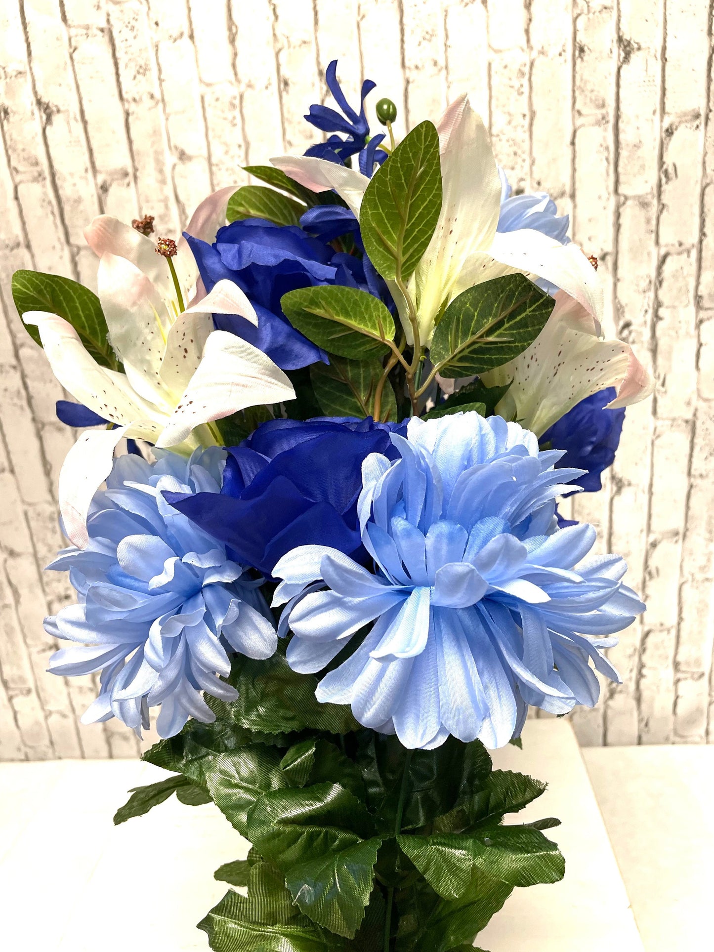 Blue silk flower bush, 35121BL, multi color blue silk flower bush, silk flower bush, spring silks, blue silks