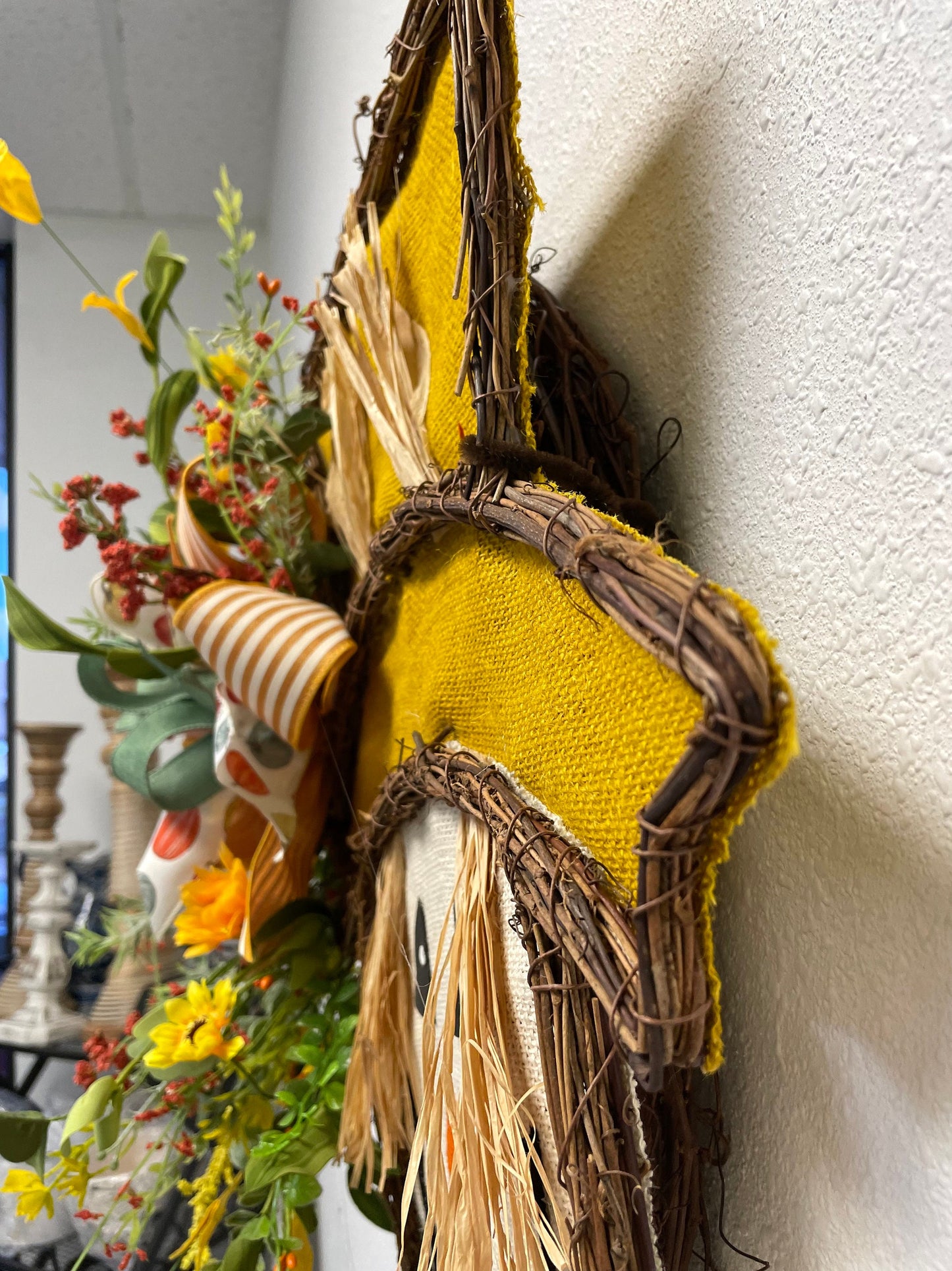 Fall wreath, scarecrow wreath, grapevine wreath, fall grapevine wreath, fall door hanger, scarecrow door hanger, shipping is included
