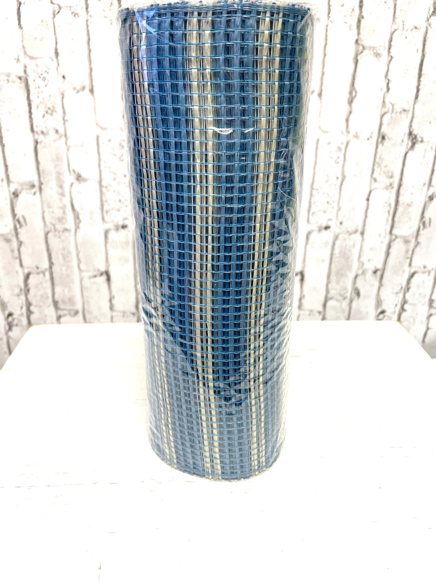 Denim blue and cream vertical stripe fabric mesh, RE8902TY, everyday mesh, blue mesh, spring fabric mesh, summer mesh