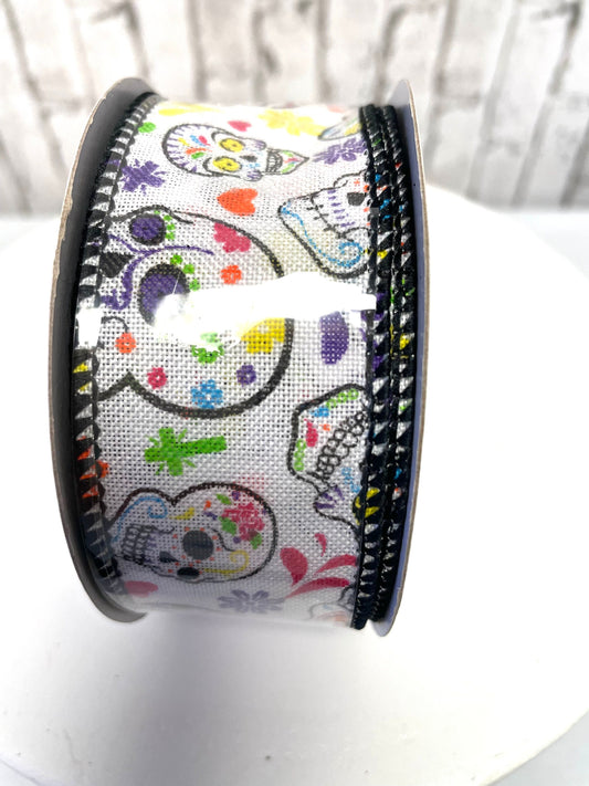 sugar skulls ribbon, RGA146627, day of the dead ribbon, Halloween ribbon