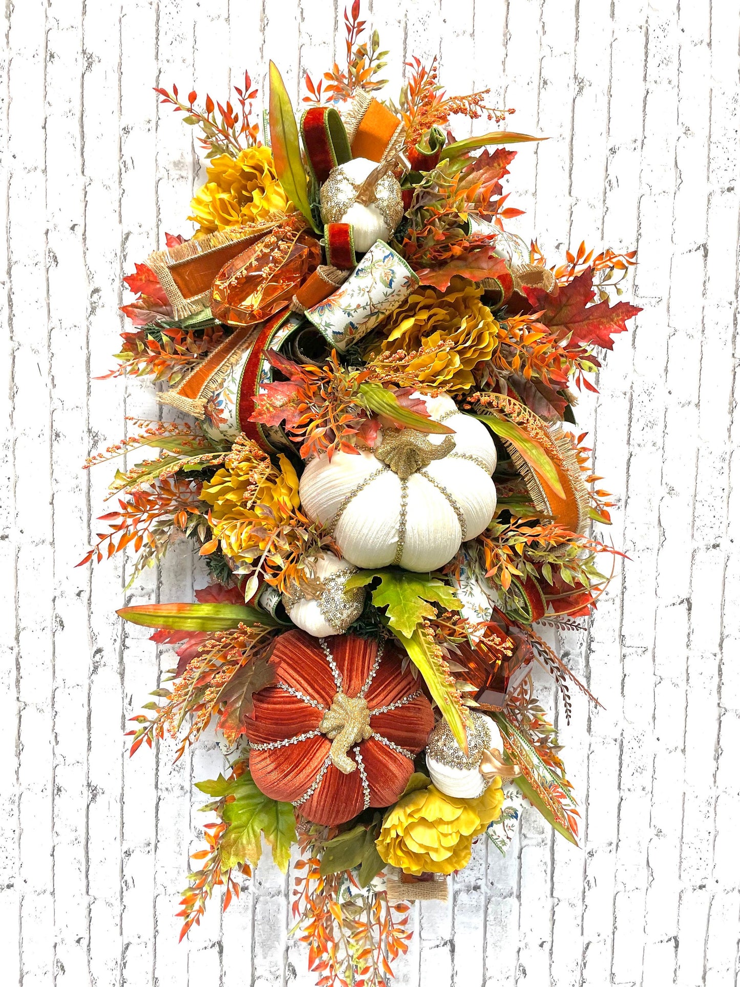 glam fall swag, designer pumpkin and jewels fall swag, glam fall wall decor, mark Robert’s  glam pumpkin, shipping included