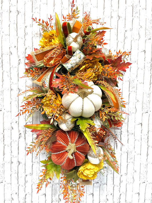 glam fall swag, designer pumpkin and jewels fall swag, glam fall wall decor, mark Robert’s  glam pumpkin, shipping included